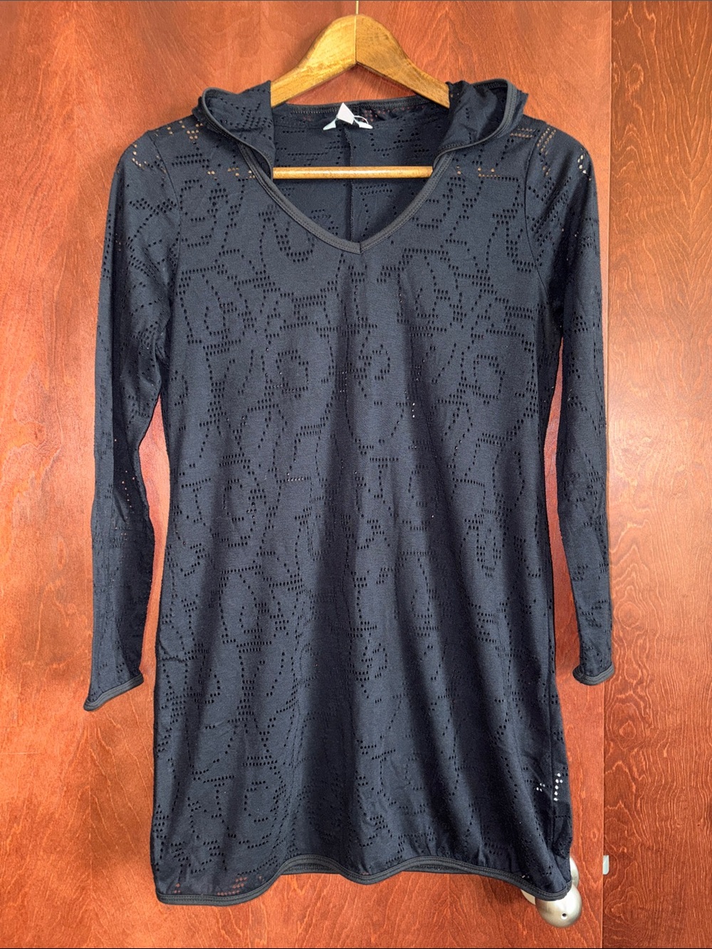 Balance Collection Black Eyelet Hooded Swim Cover Up Tunic
